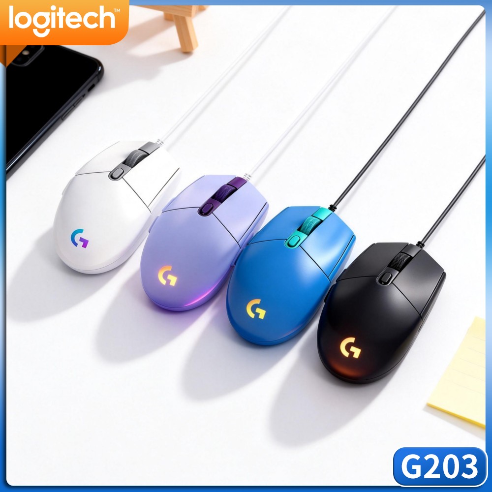 Logitech Mouse G203 - Logicool G203 LIGHTSYNC 有線ゲーミングマウス。8000DPI、RGBバックライト、6つのプログラム可能なボタン、1msのポーリングレート。PCやノートPCで使用できるゲーマー向け。