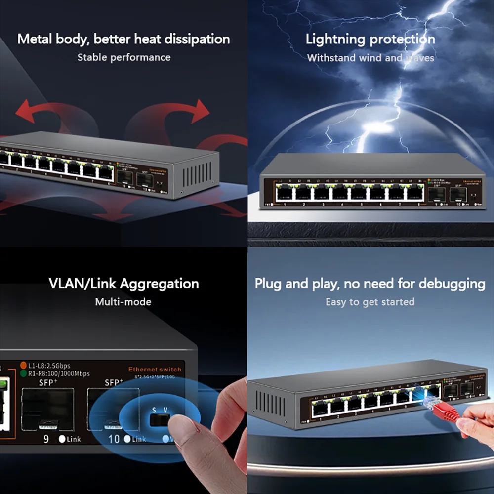 2.5Gネットワークスイッチ 8ポート、2つの10G SFP - Power Over Ethernet のレビューと価格