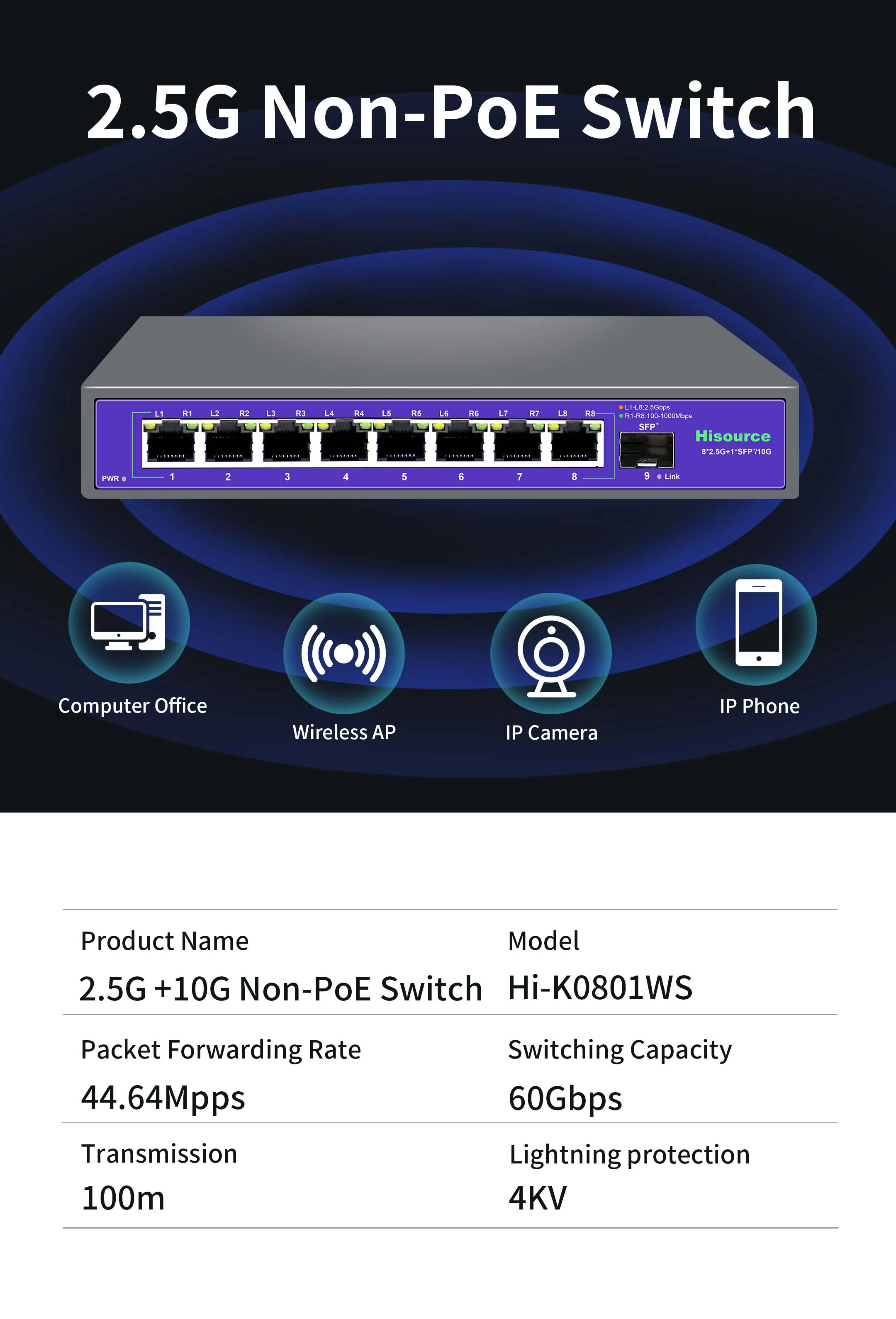 Hisource 2.5G 4/8ポート イーサネットスイッ - Power Over Ethernet のレビューと価格